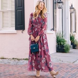 NWT Gal Meets Glam Georgia Floral Maxi Dress Paris Pink Size 2